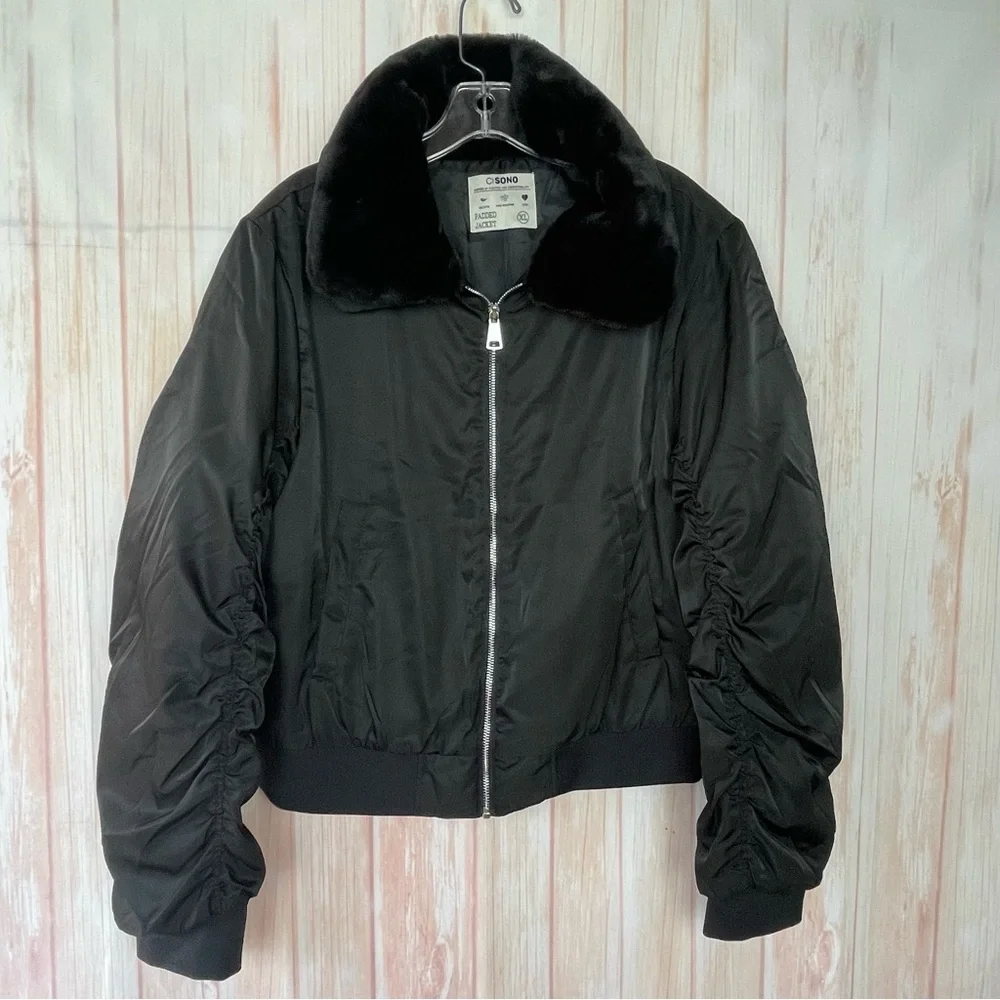 Ci Sono Black Bomber Faux Fur Collar Puffer Jacket (XL)
